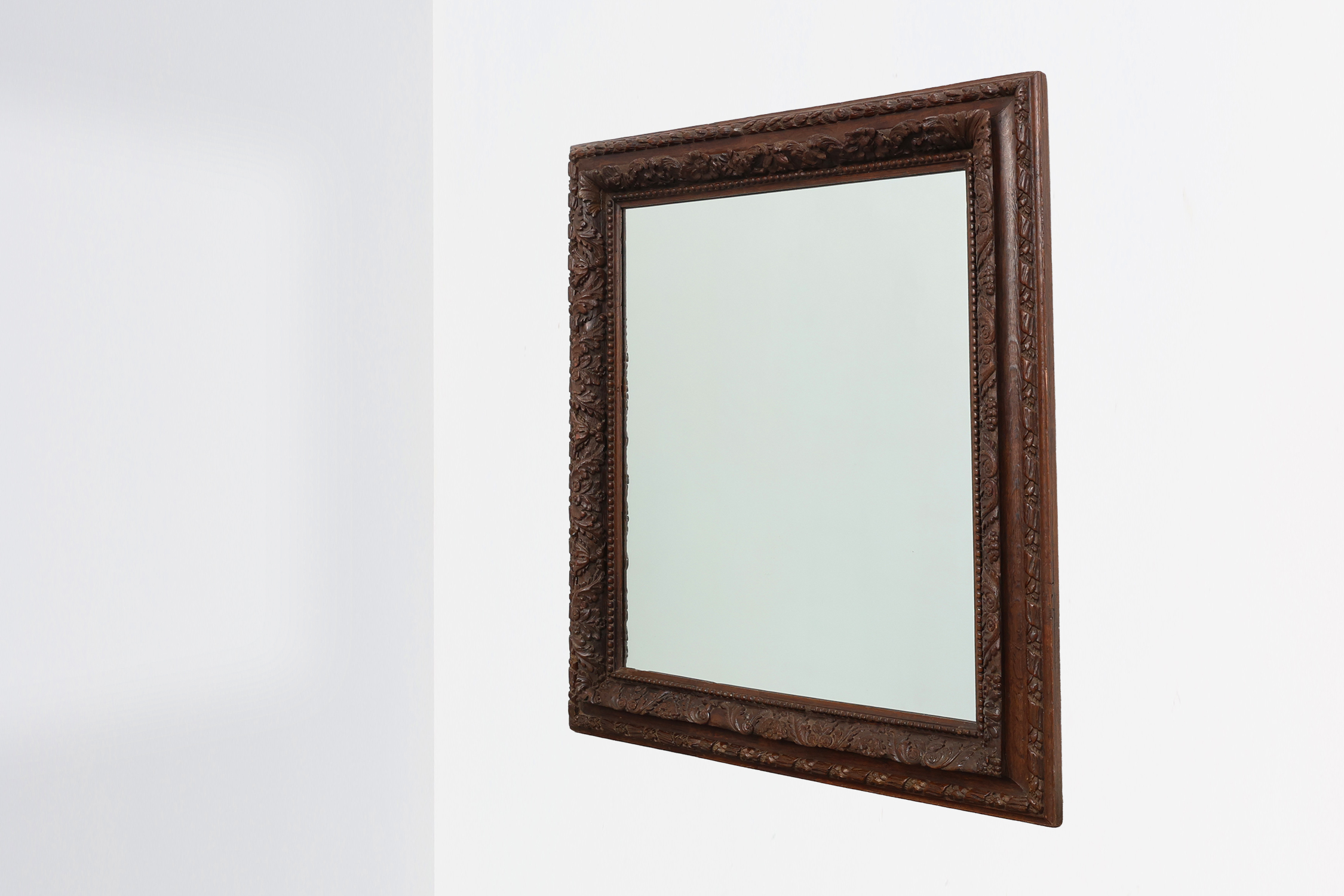 Large Antique French Carved Oak Mirror, Late 19th Century thumbnail